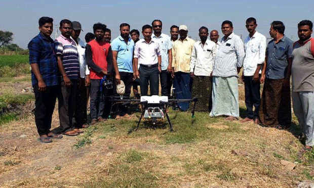 Chemical spray from drone sprayer