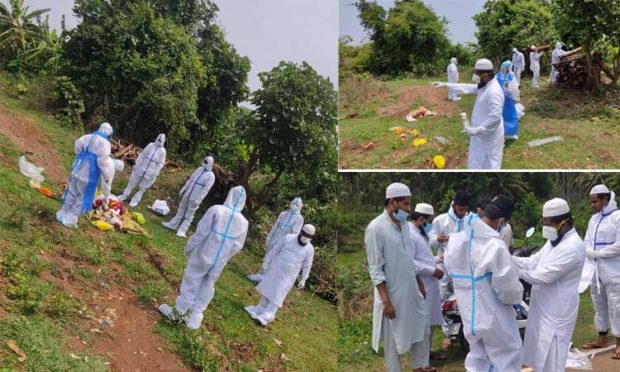 ಶಿಕಾರಿಪುರ : ಮುಸ್ಲಿಂ ಯುವಕರಿಂದ ಕೋವಿಡ್ ನಿಂದ ಮೃತಪಟ್ಟ ಹಿಂದೂ ಮಹಿಳೆಯ ಅಂತ್ಯಕ್ರಿಯೆ..!