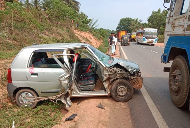 ಮಾಣಿ: ಕಾರು- ಲಾರಿ ನಡುವೆ ಅಪಘಾತ, ರಾಷ್ಟ್ರೀಯ ಹೆದ್ದಾರಿಯಲ್ಲಿ ವಾಹನ ಸಂಚಾರ ಅಸ್ತವ್ಯಸ್ತ