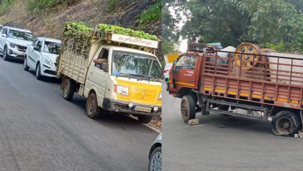 ಆಗುಂಬೆ ಘಾಟಿ ತಿರುವಿನಲ್ಲಿ ಲಾರಿ ಟಯರ್ ಸ್ಫೋಟ: ಕೆಲ ಕಾಲ ವಾಹನ ಸಂಚಾರ ಸ್ಥಗಿತ