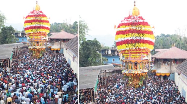 ಕೊಲ್ಲೂರು ಶ್ರೀ ಮೂಕಾಂಬಿಕಾ ದೇಗುಲ: ನೂತನ ರಥದಲ್ಲಿ ಶ್ರೀದೇವಿಯ ಉತ್ಸವ