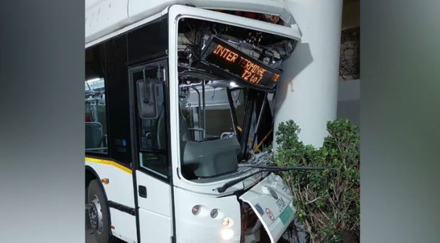 Shuttle bus collided with a pole at  at Kempegowda International Airport Bengaluru