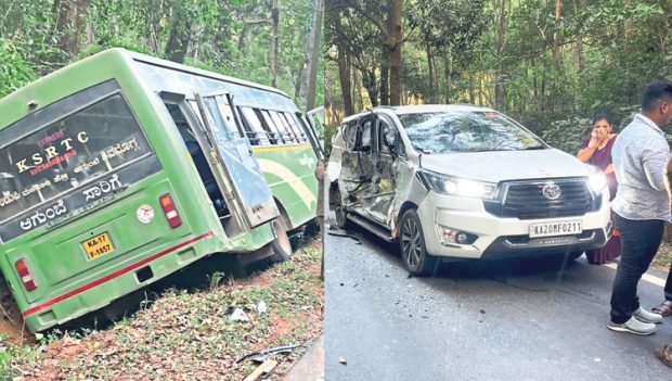 Road Mishap; ರಿಕ್ಷಾ, ಬಸ್‌ಗೆ ಢಿಕ್ಕಿ ಹೊಡೆದ ಕಾರು; ಸಾವು