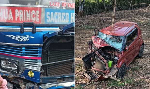 Road Mishap; ಬಂಟ್ವಾಳ; ಬಸ್‌- ಕಾರು ಢಿಕ್ಕಿ: ಮೂವರಿಗೆ ಗಾಯ