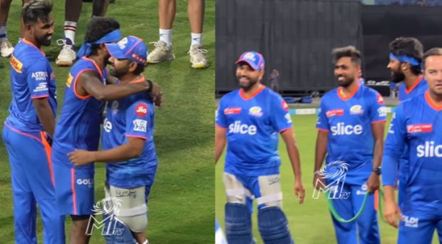 Hardik Pandya hugs Rohit sharma in MI net session