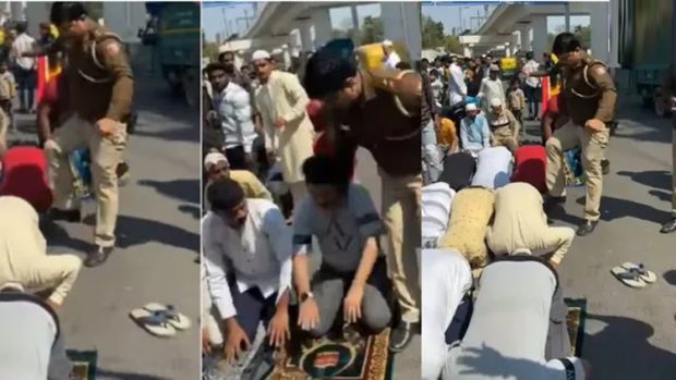 Namaz On Road: ರಸ್ತೆಯಲ್ಲಿ ನಮಾಜ್ ಮಾಡುತ್ತಿದ್ದವರನ್ನು ಒದ್ದು ಎಬ್ಬಿಸಿದ ಪೊಲೀಸ್ ಅಧಿಕಾರಿ