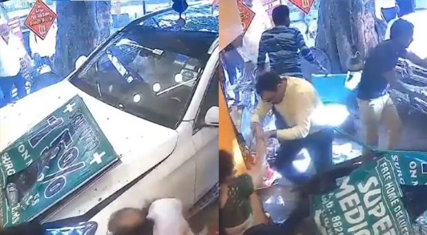 Benz car rammed into Kachori shop in delhi: 6 injured