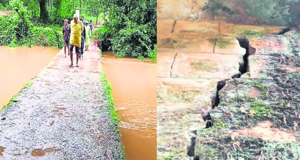 Aranthodu, Kukkumbala, bridge, dilapidated, Damage, pillars, knocking, logs, ಕುಕ್ಕುಂಬಳ, ಸೇತುವೆ, ಶಿಥಿಲ, ಮರ, ದಿಮ್ಮಿ, ಪಿಲ್ಲರ್‌, ಹಾನಿ